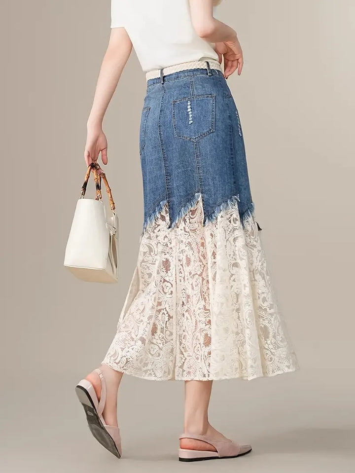 Women's Midi Skirt with Lace Overlay
