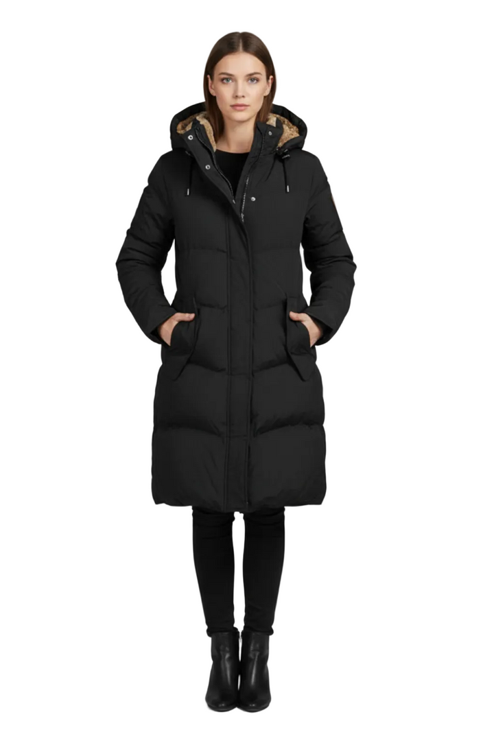 Women's Quilted Hooded Coat with Zip Closure and Side Pockets