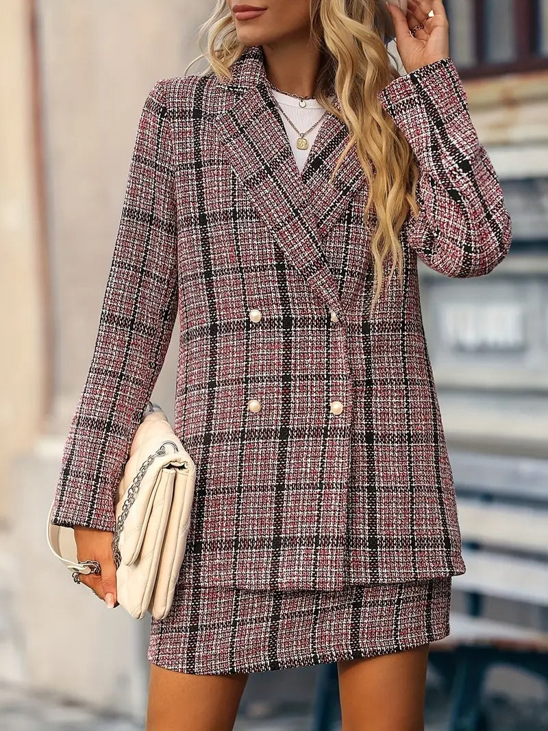 Women's Checkered Blazer and Mini Skirt Set