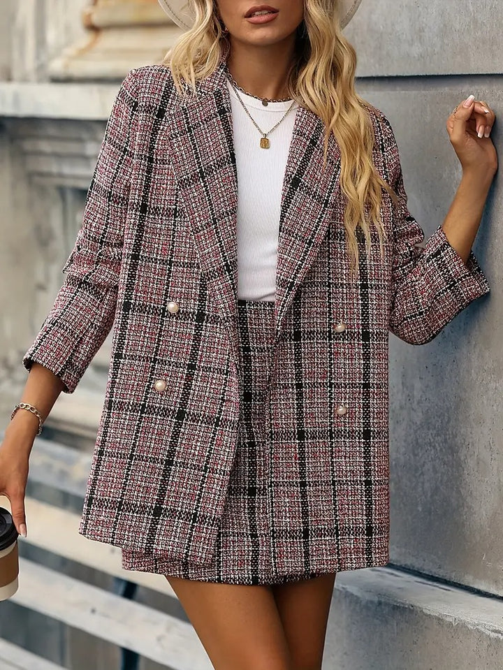 Women's Checkered Blazer and Mini Skirt Set