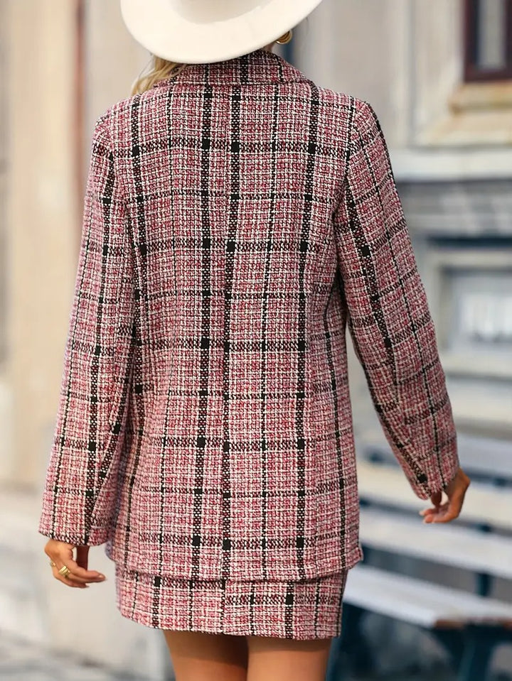 Women's Checkered Blazer and Mini Skirt Set