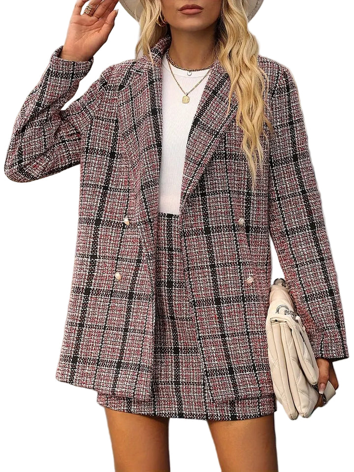 Women's Checkered Blazer and Mini Skirt Set