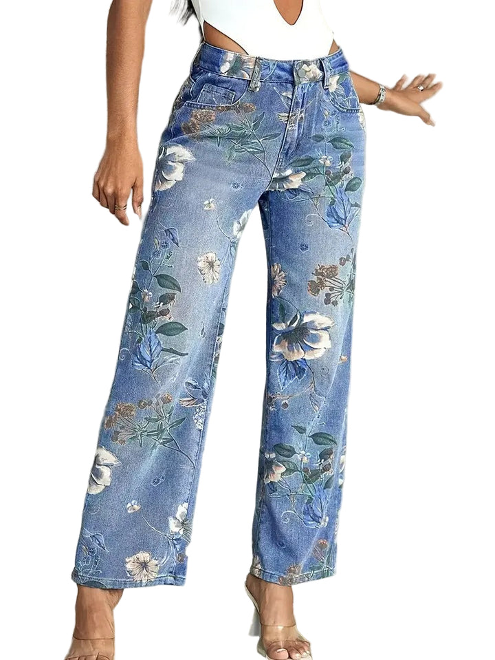 Women's Floral Print Straight-Leg Jeans