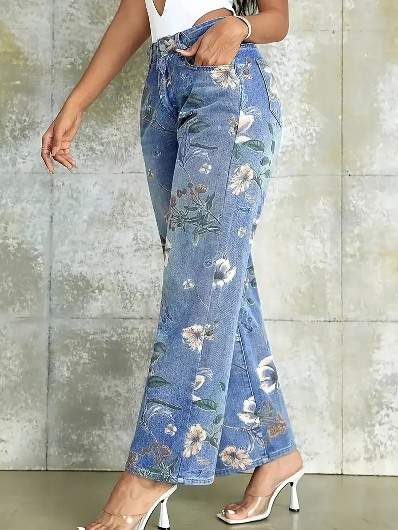 Women's Floral Print Straight-Leg Jeans