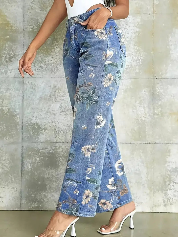 Women's Floral Print Straight-Leg Jeans