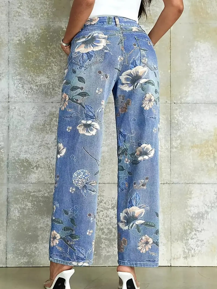 Women's Floral Print Straight-Leg Jeans
