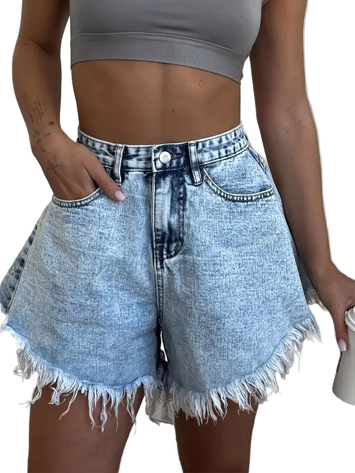 Women's High-Waisted Shorts with Frayed Hem