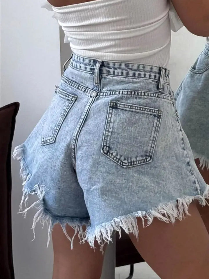 Women's High-Waisted Shorts with Frayed Hem