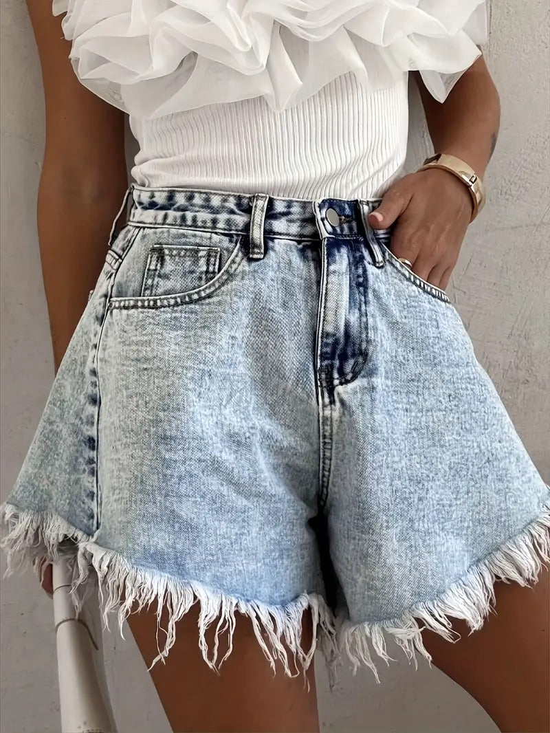 Women's High-Waisted Shorts with Frayed Hem