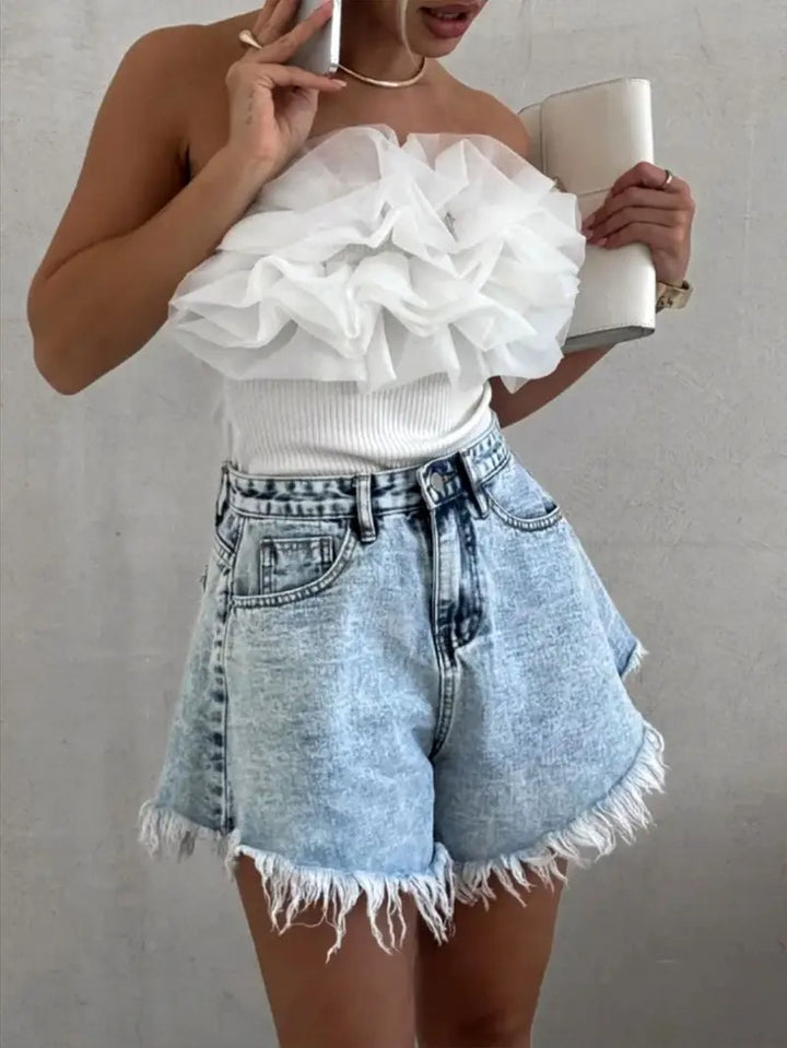 Women's High-Waisted Shorts with Frayed Hem