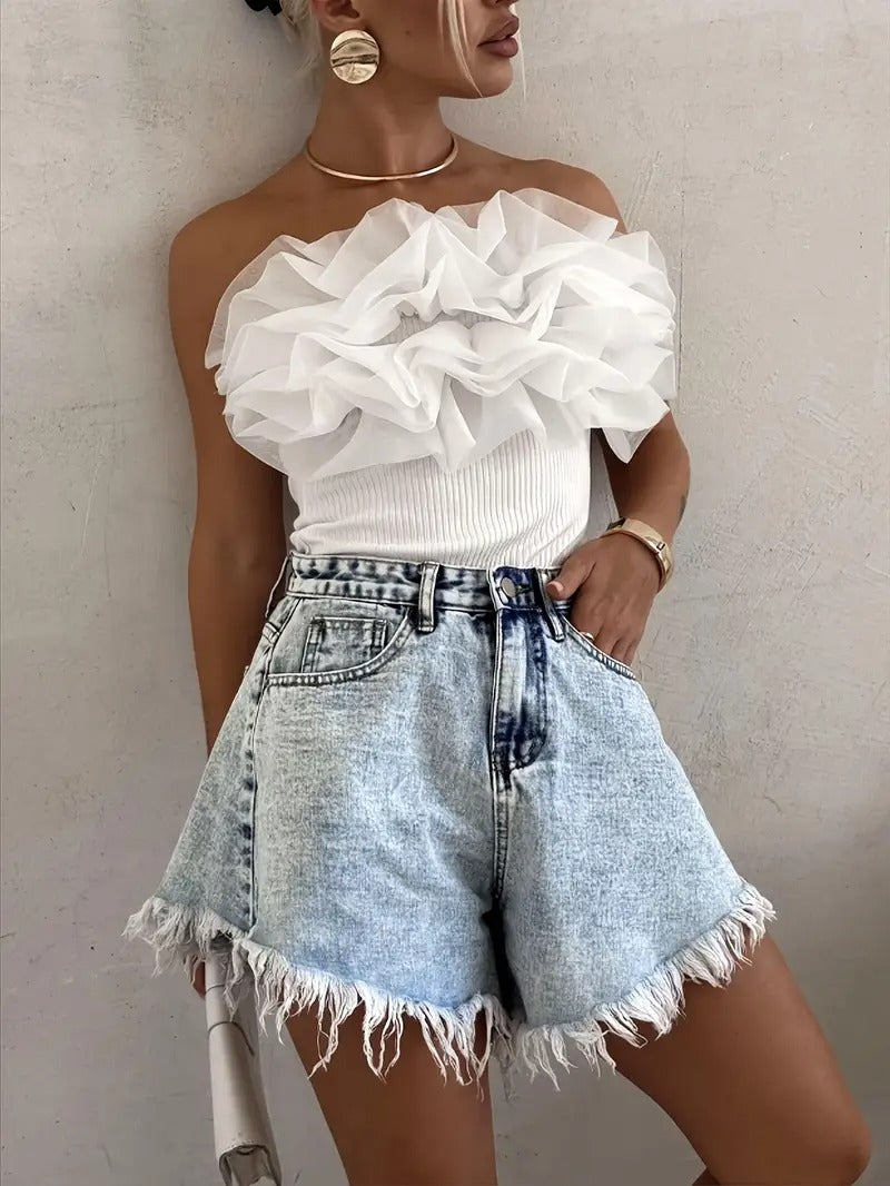 Women's High-Waisted Shorts with Frayed Hem