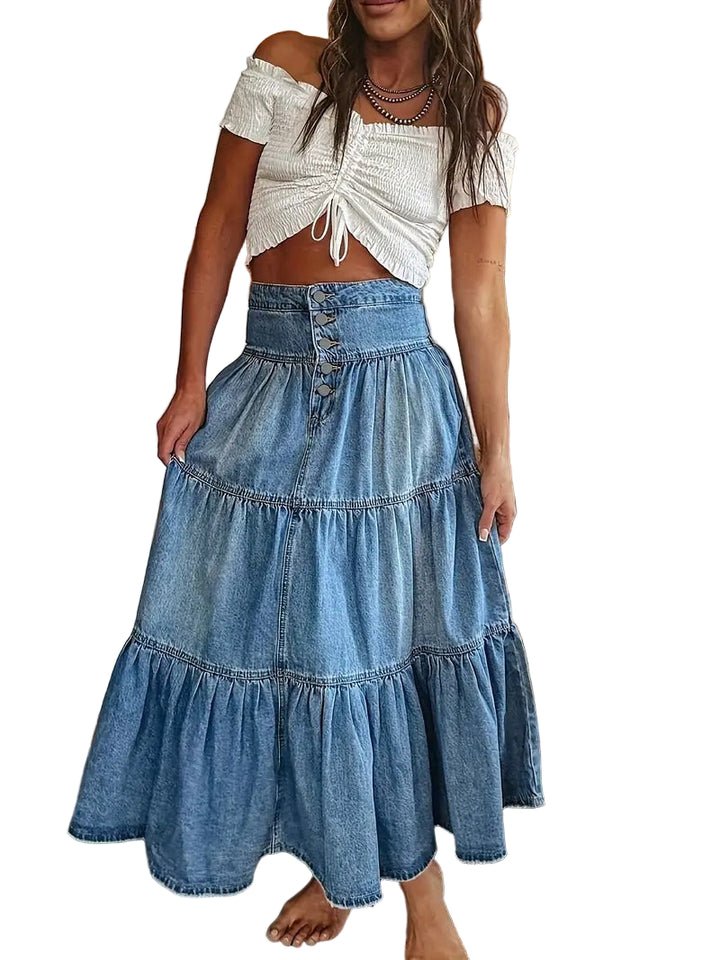 Women's High Waisted Tiered Maxi Skirt