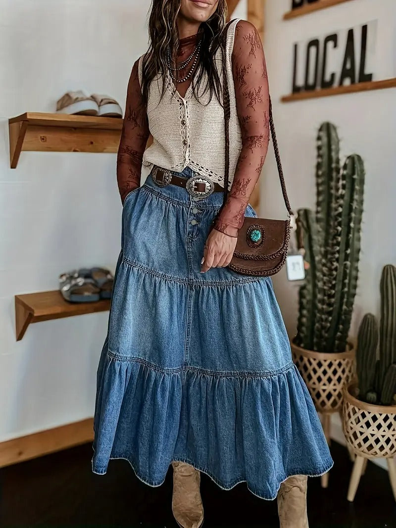 Women's High Waisted Tiered Maxi Skirt