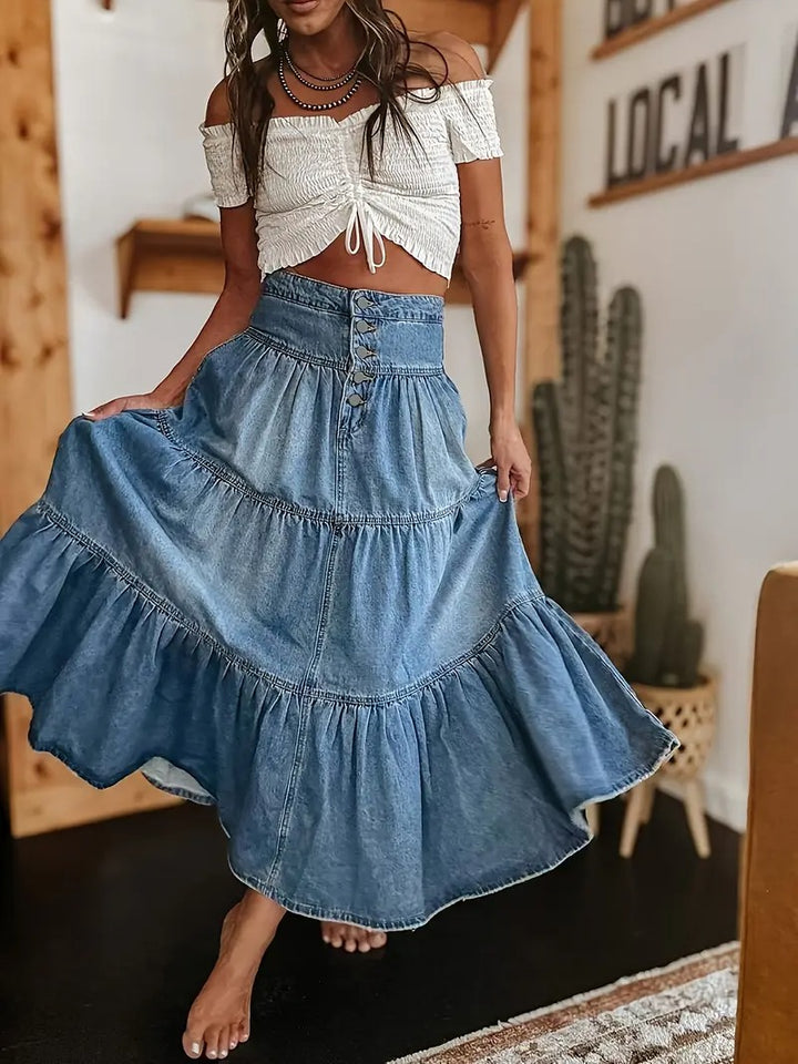 Women's High Waisted Tiered Maxi Skirt