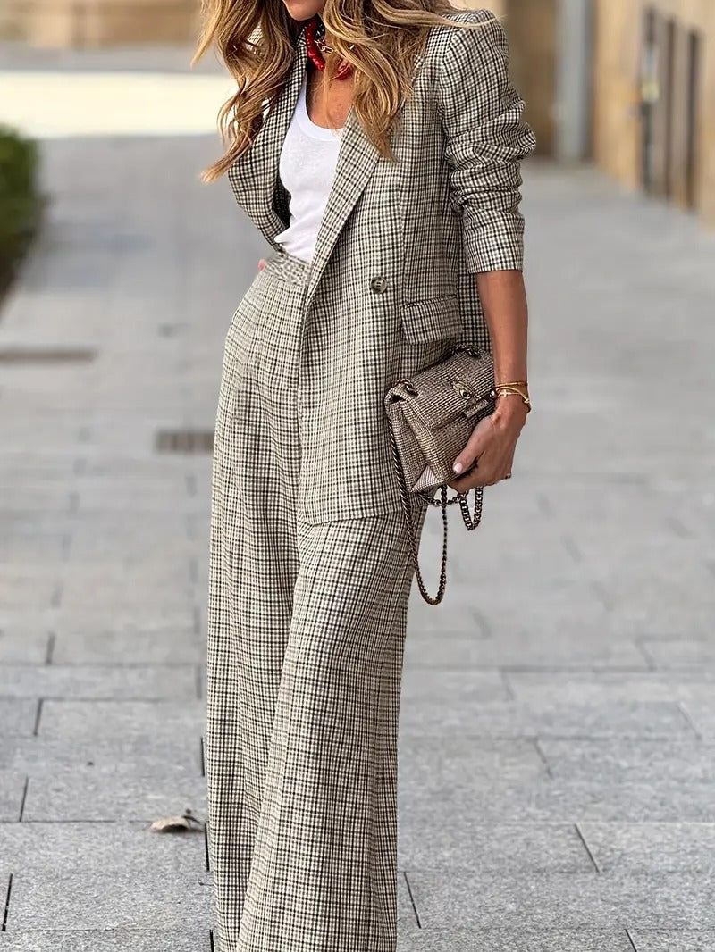 Women's Plaid Blazer and Pants Set
