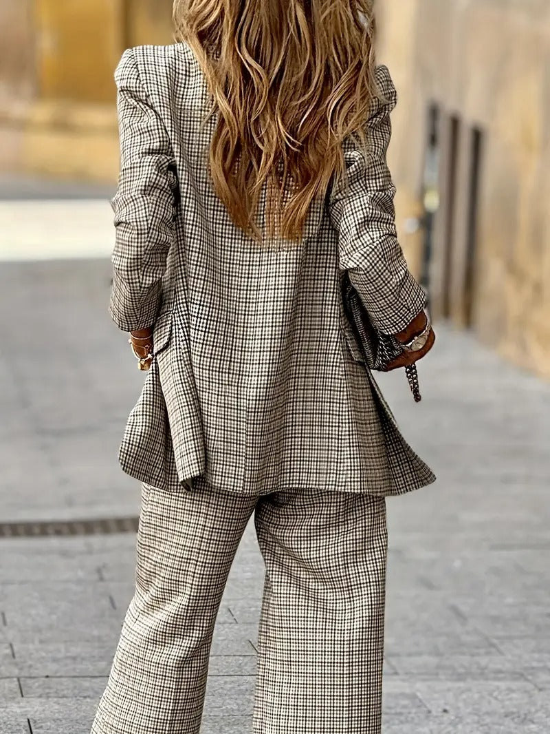 Women's Plaid Blazer and Pants Set