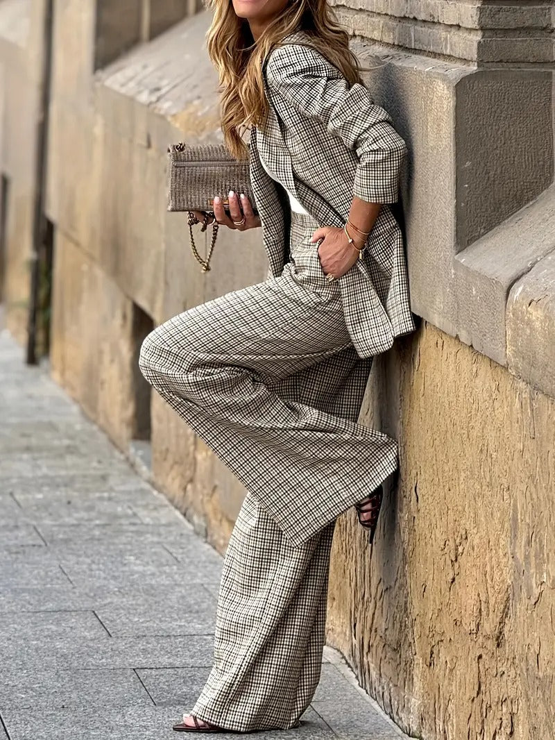 Women's Plaid Blazer and Pants Set