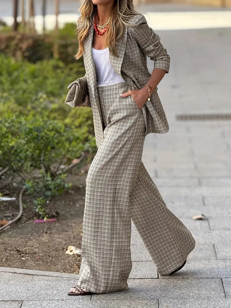 Women's Plaid Blazer and Pants Set