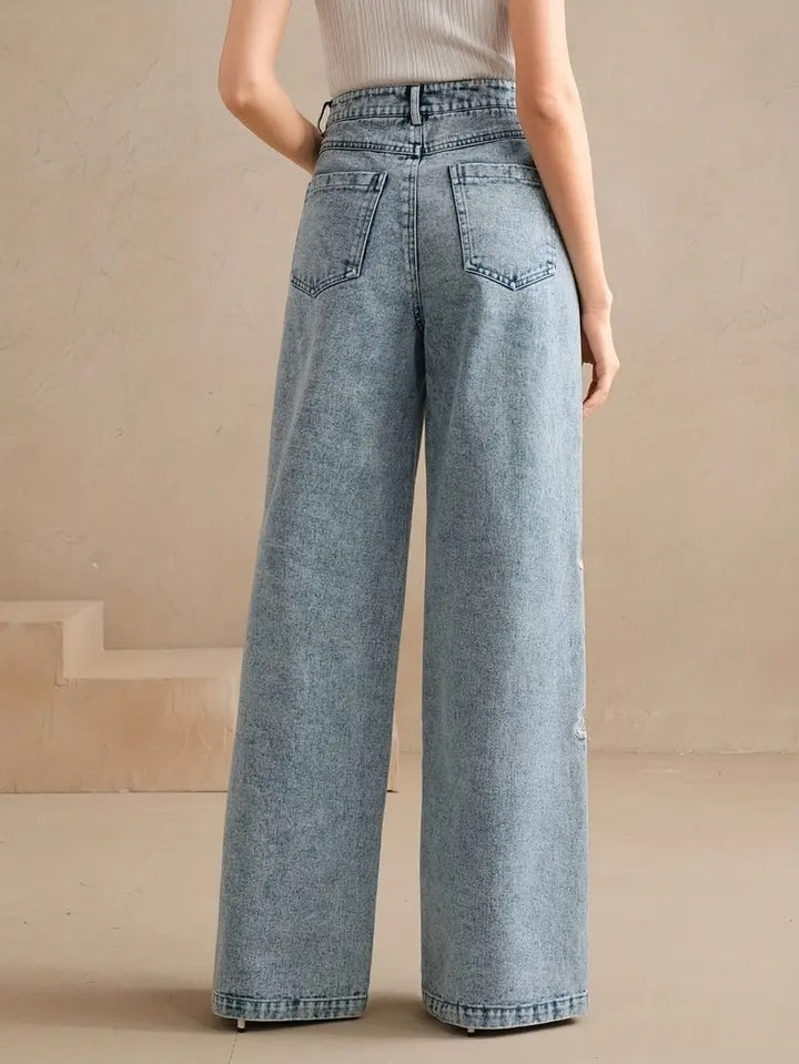 Women's Straight-Leg Pants with Floral Embroidery