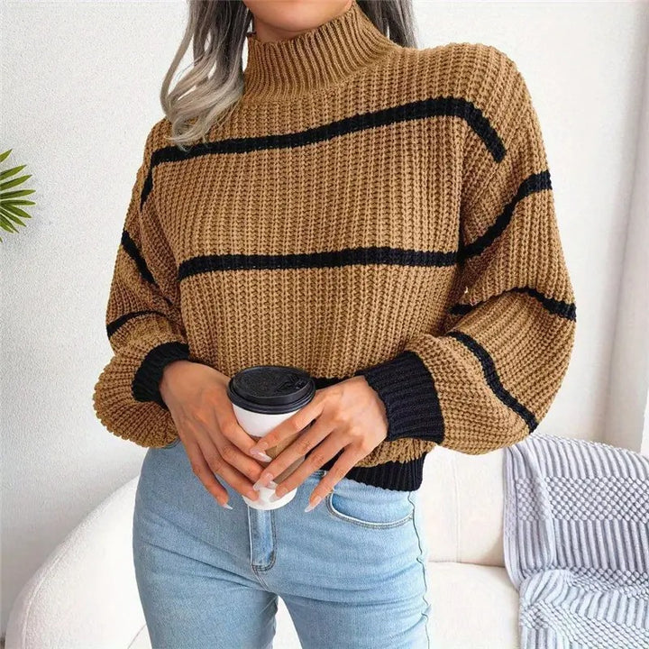 Women's Striped Turtleneck Jumper