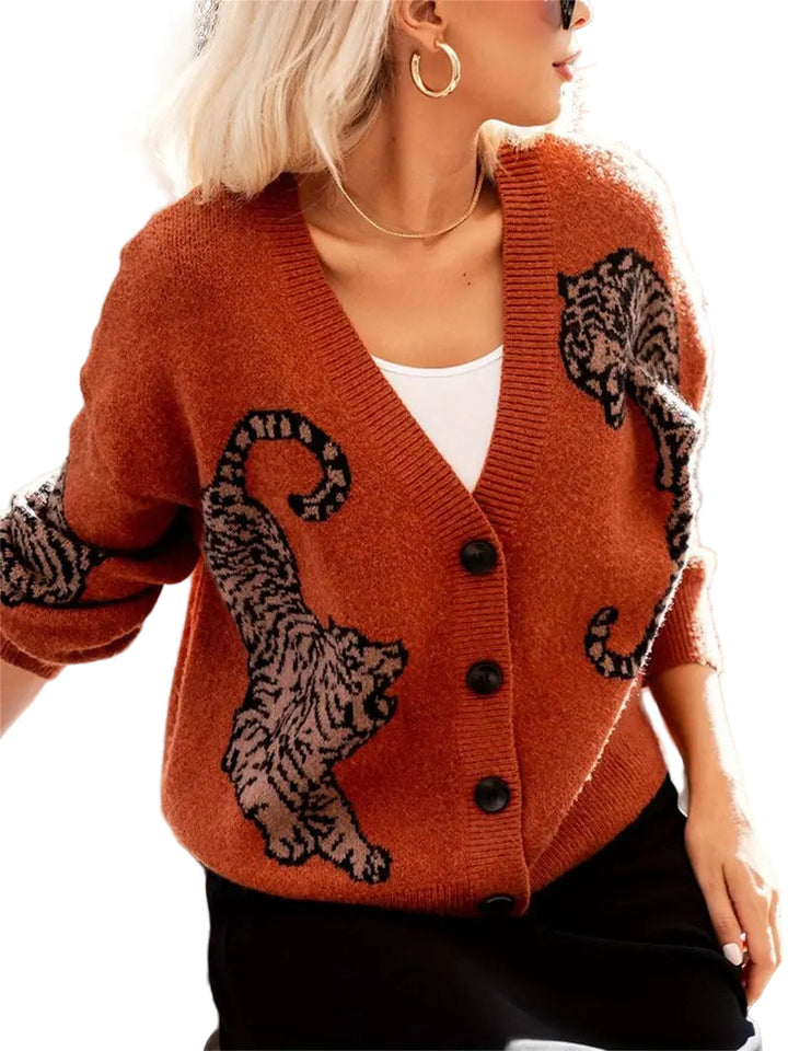 Women's Tiger Print Button-Down Cardigan