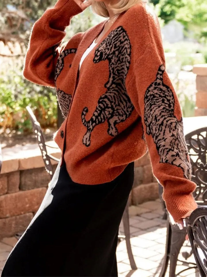 Women's Tiger Print Button-Down Cardigan