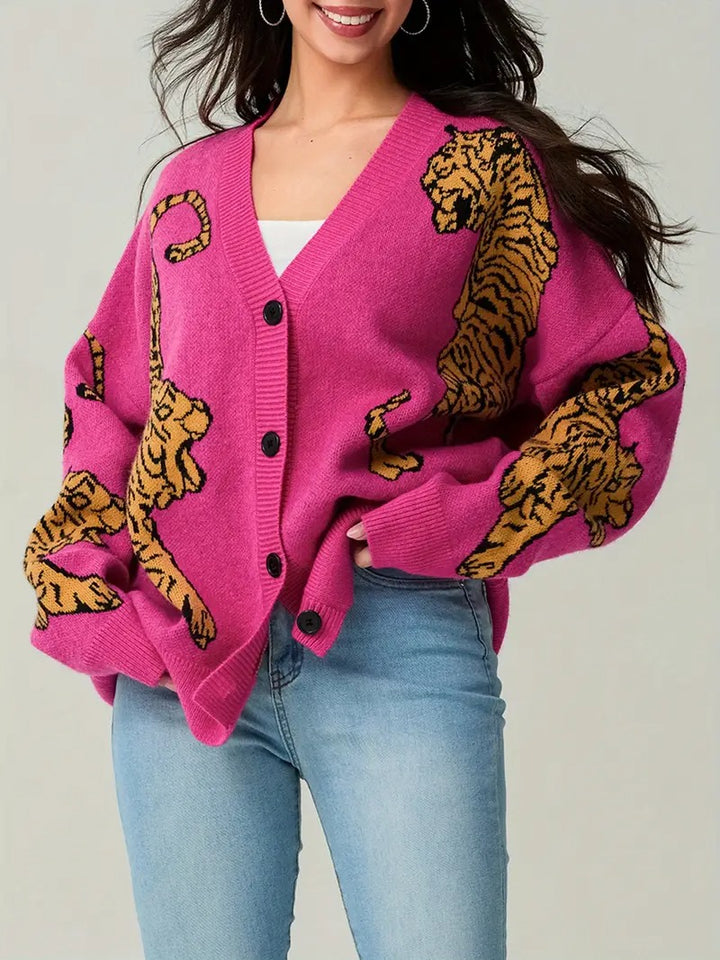 Women's Tiger Print Button-Down Cardigan