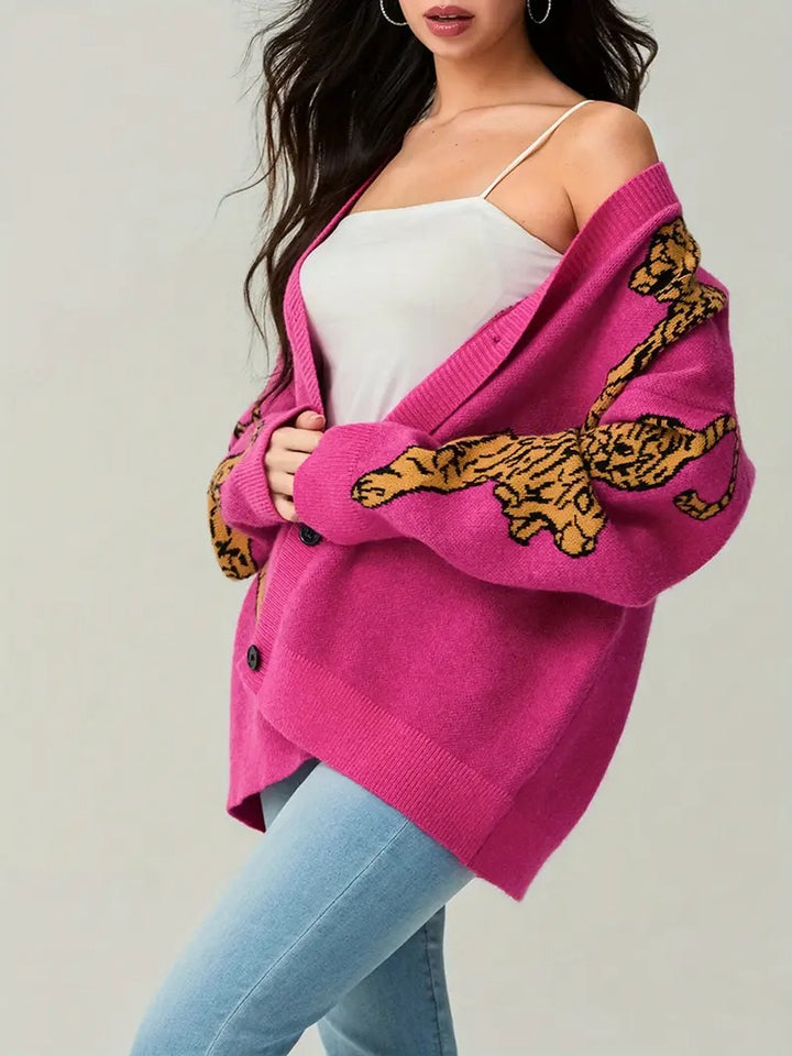 Women's Tiger Print Button-Down Cardigan