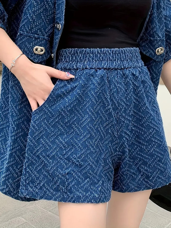 Women's Two Piece Set with Buttoned Top and Shorts