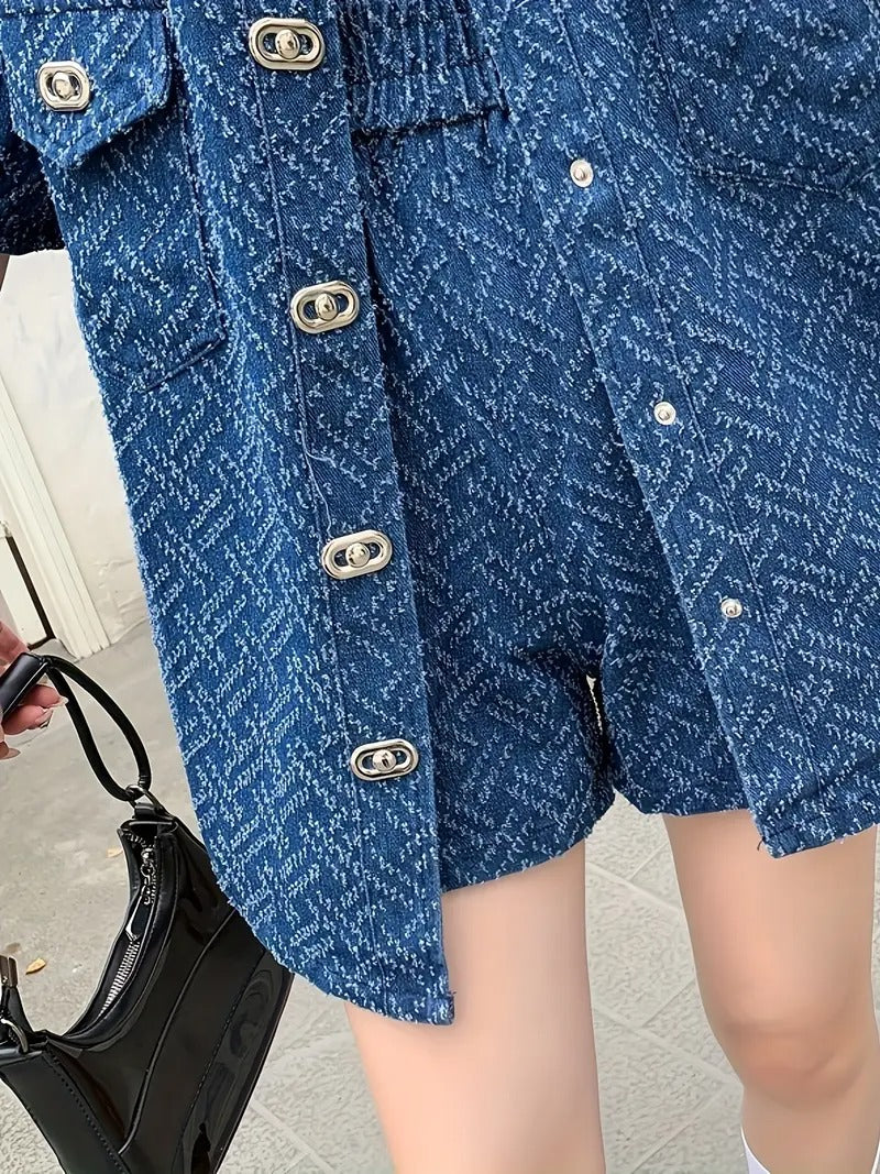 Women's Two Piece Set with Buttoned Top and Shorts