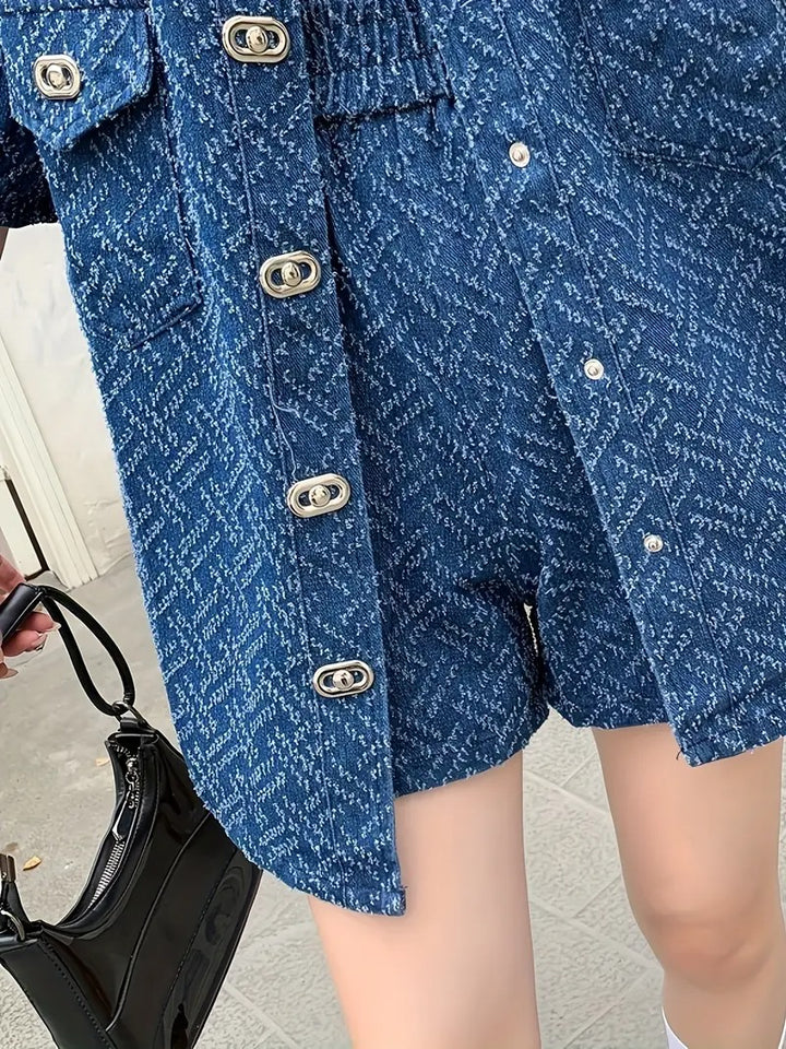Women's Two Piece Set with Buttoned Top and Shorts