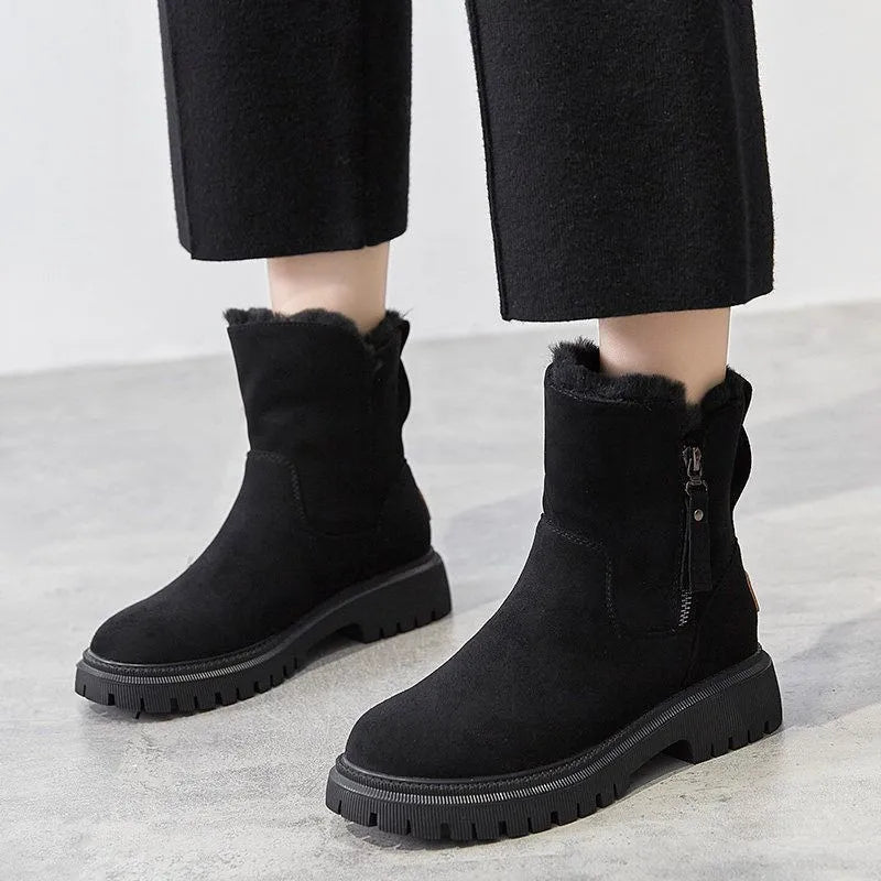 Women's Ankle Boots with Fold-Over Cuff and Side Zip Closure