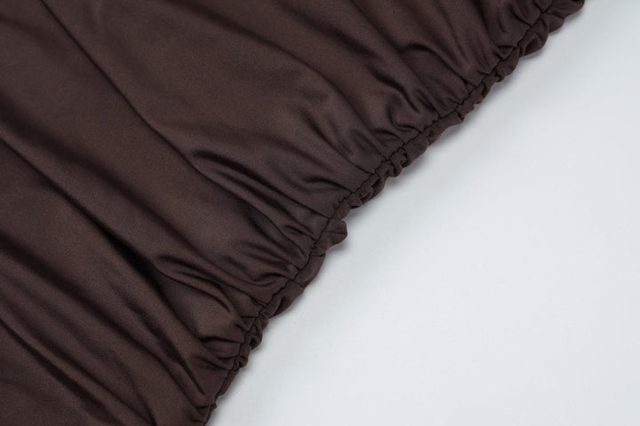 Women's Asymmetrical Mini Dress with High Collar and Side Train