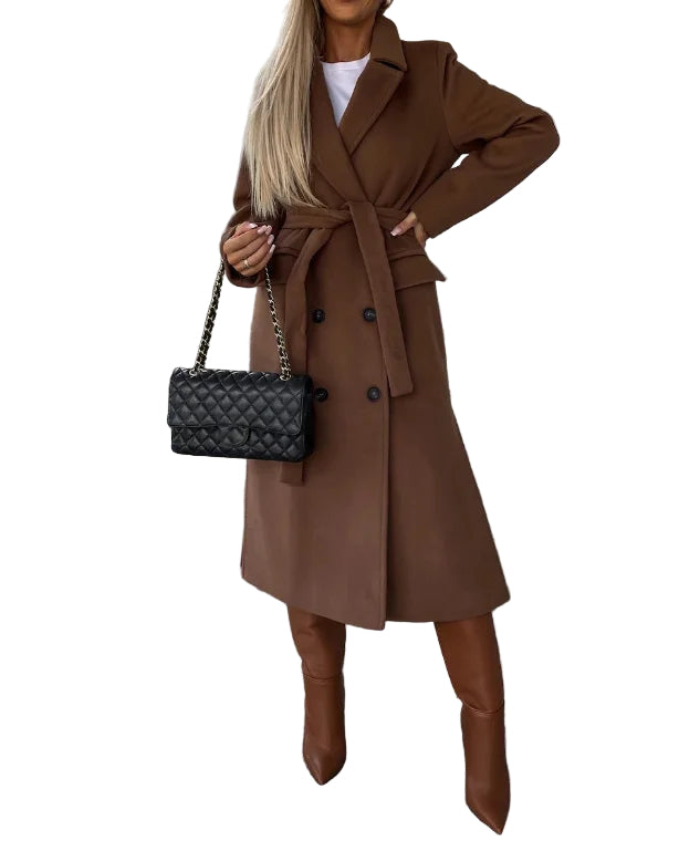 Women's Belted Coat with Notched Lapels