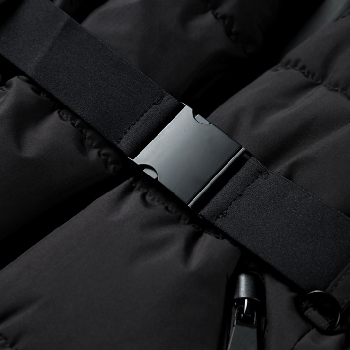 Women's Belted Puffer Coat with Stand Collar and Zip Front