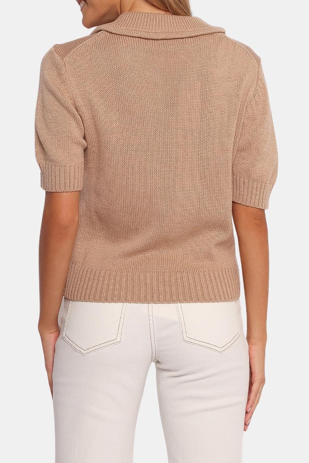 Women's Button-Front Short Sleeve Cardigan with Polo Collar and Ribbed Texture