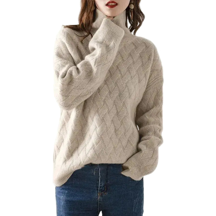 Women's Cable Knit Jumper with Turtleneck