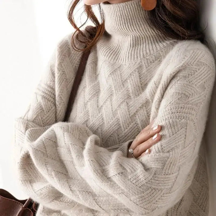 Women's Cable Knit Jumper with Turtleneck