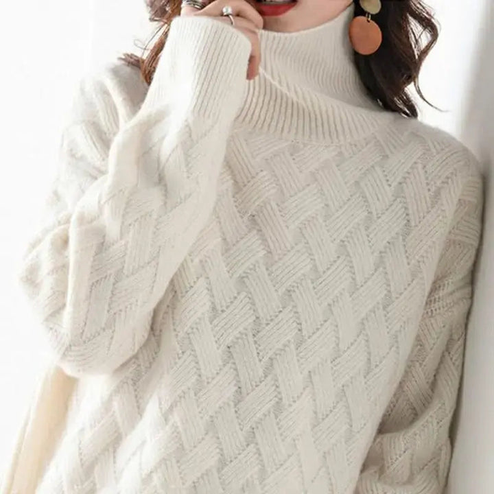 Women's Cable Knit Jumper with Turtleneck