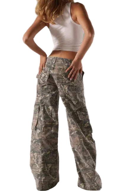 Women's Camouflage Cargo Pants with Wide Legs