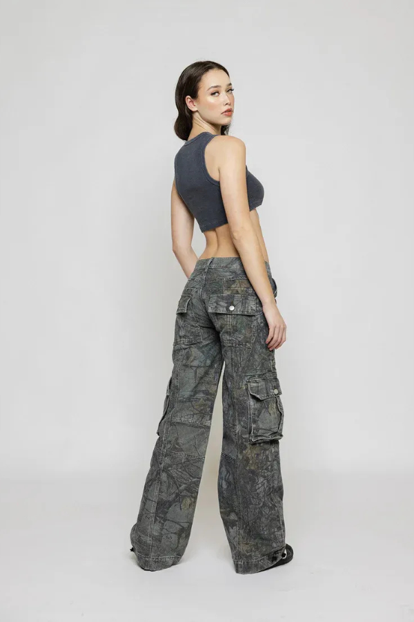 Women's Camouflage Cargo Pants with Wide Legs