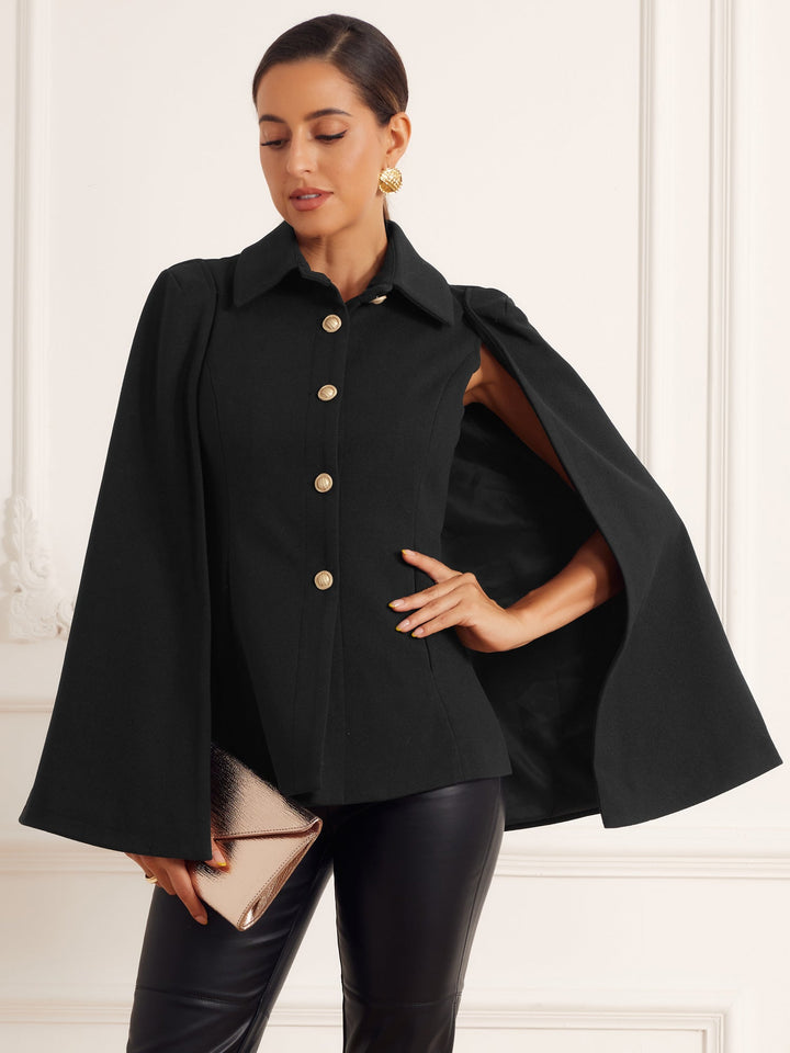 Women's Cape Coat with Button Front Closure
