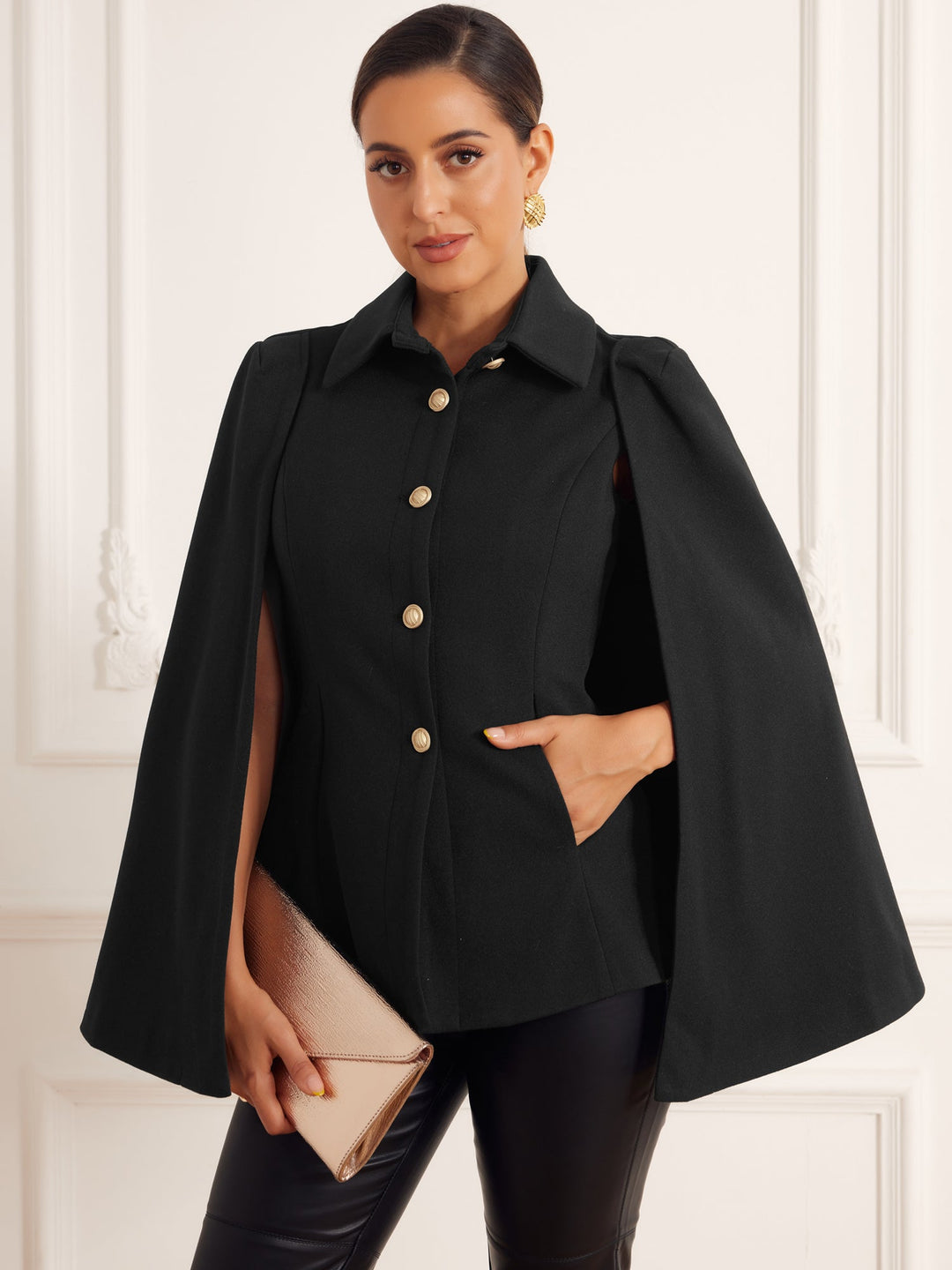 Women's Cape Coat with Button Front Closure