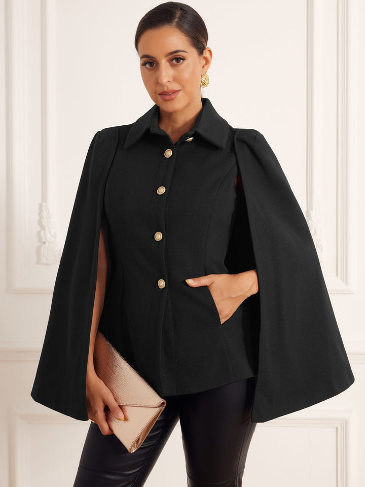 Women's Cape Coat with Button Front Closure