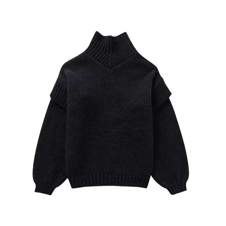 Women's Chunky Knit Roll Neck Jumper with Long Sleeves and Ribbed Cuffs