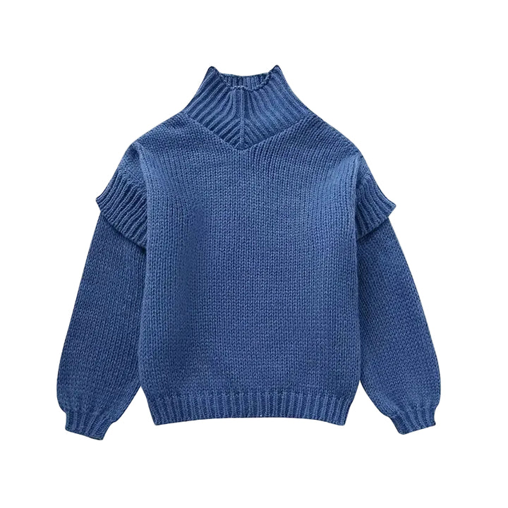 Women's Chunky Knit Roll Neck Jumper with Long Sleeves and Ribbed Cuffs