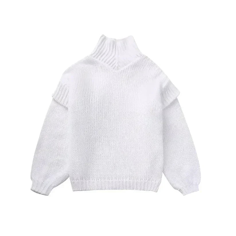 Women's Chunky Knit Roll Neck Jumper with Long Sleeves and Ribbed Cuffs