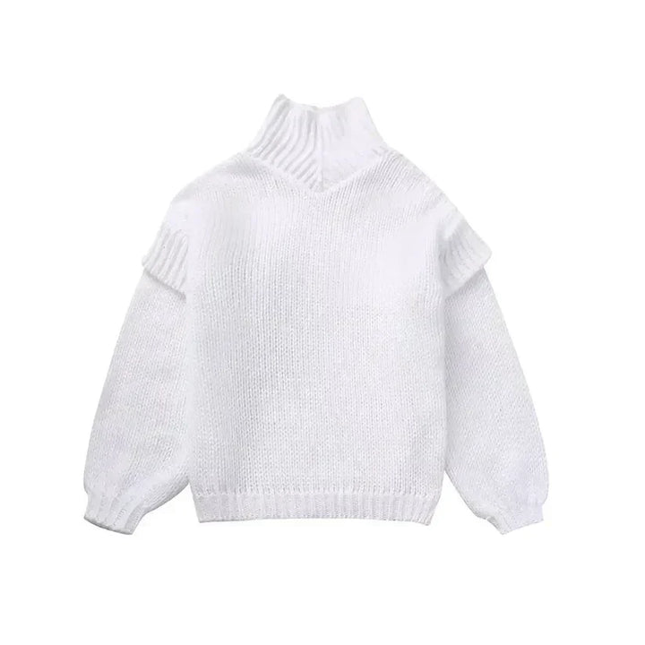 Women's Chunky Knit Roll Neck Jumper with Long Sleeves and Ribbed Cuffs