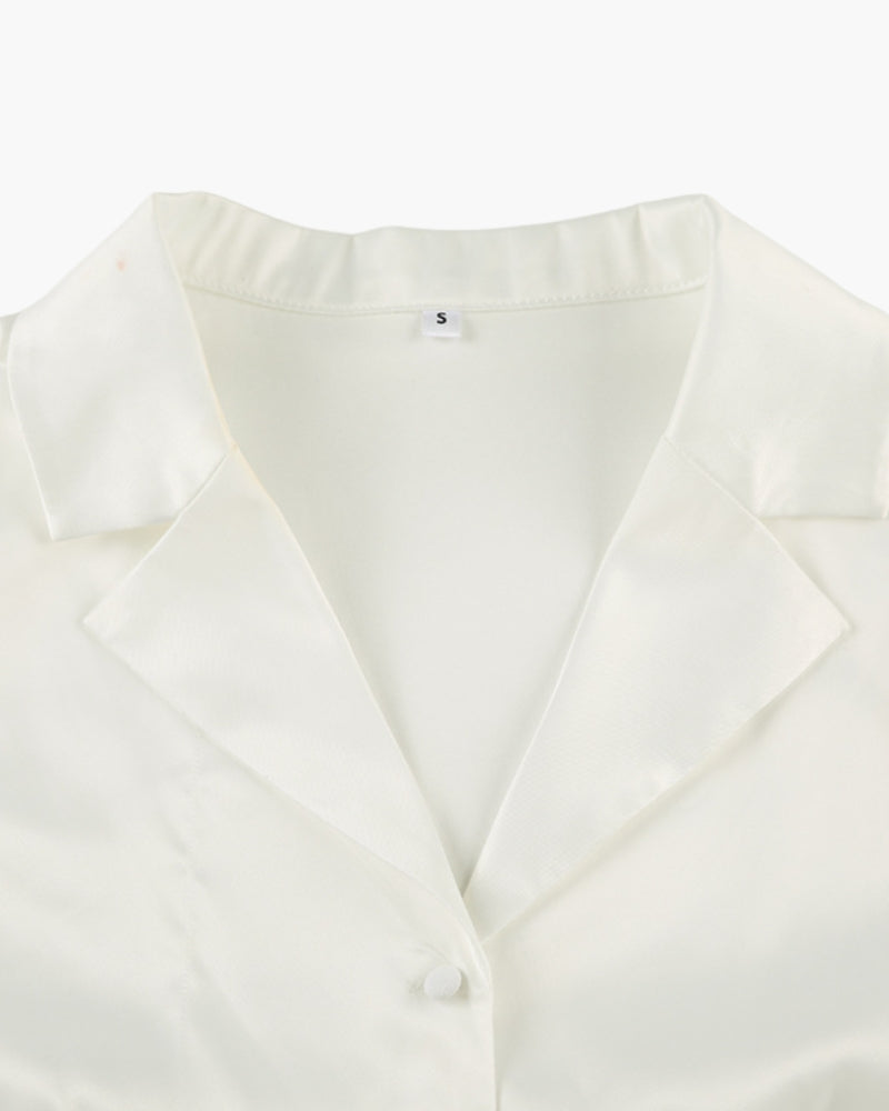 Women's Collared Top and Midi Skirt Set with Ruffle Hem