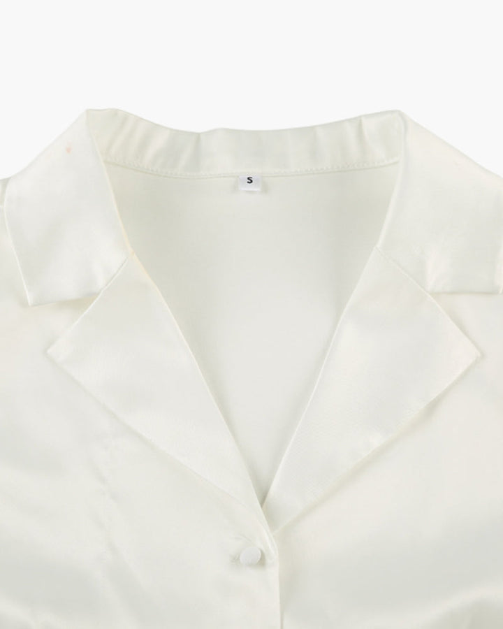 Women's Collared Top and Midi Skirt Set with Ruffle Hem